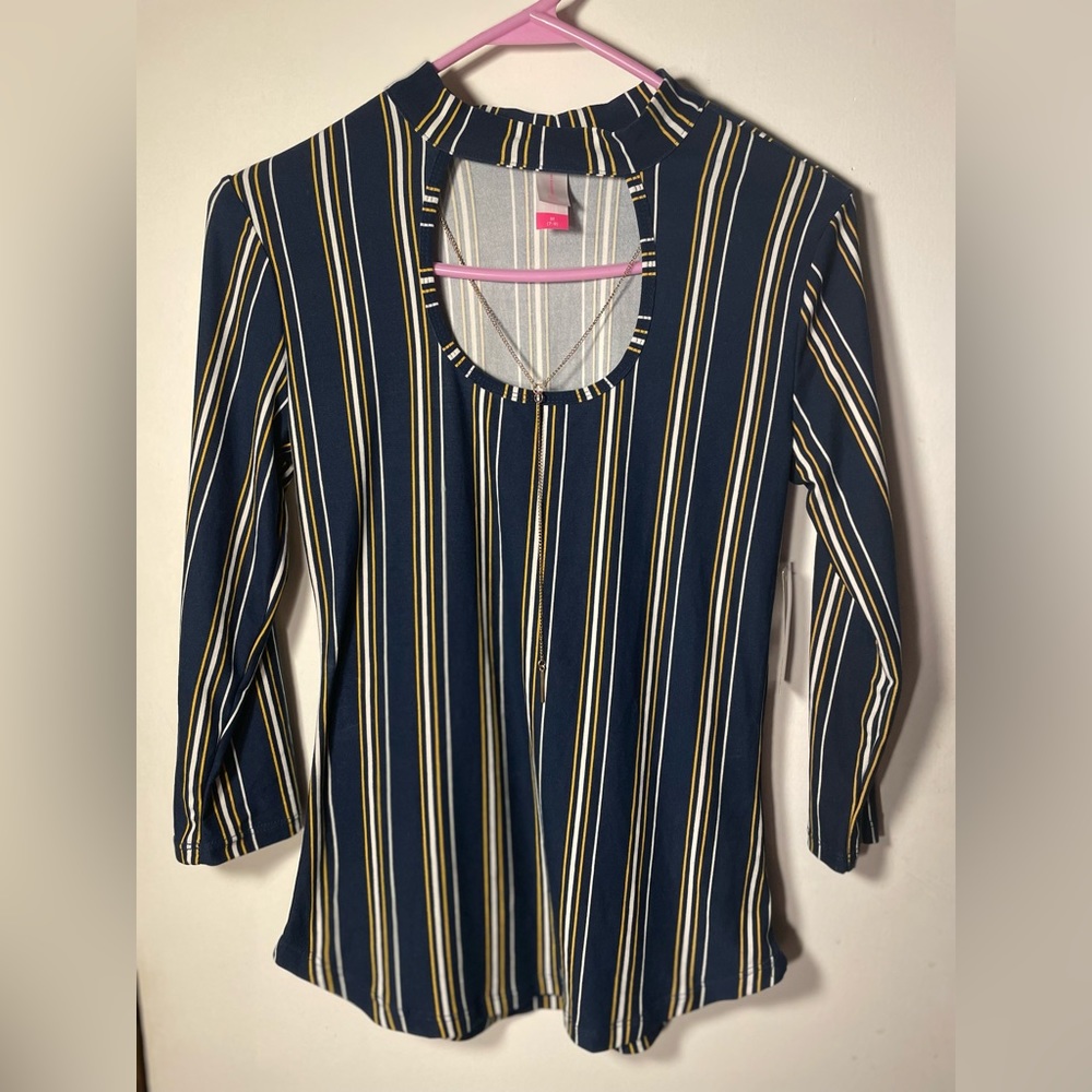 Walmart NB Necklace Navy stripe Top - size M (7-9).